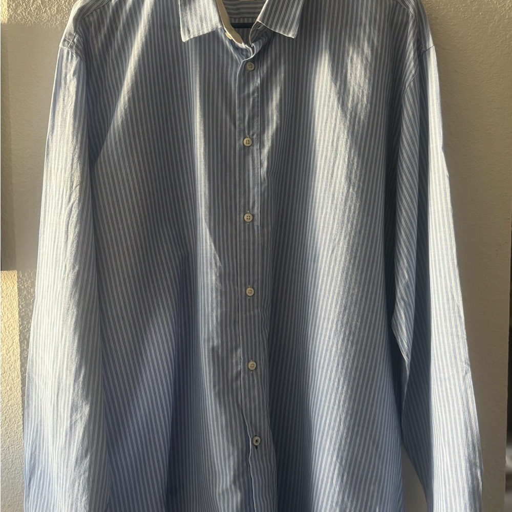 Zara Men's Light Blue Striped Button Down Shirt